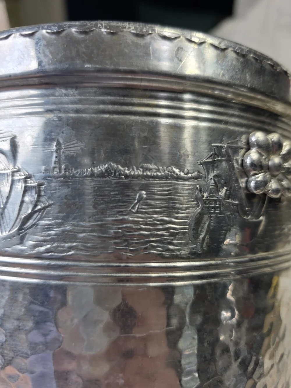 Vintage Forman Family Hammered Aluminum Ice Bucket & Tongs